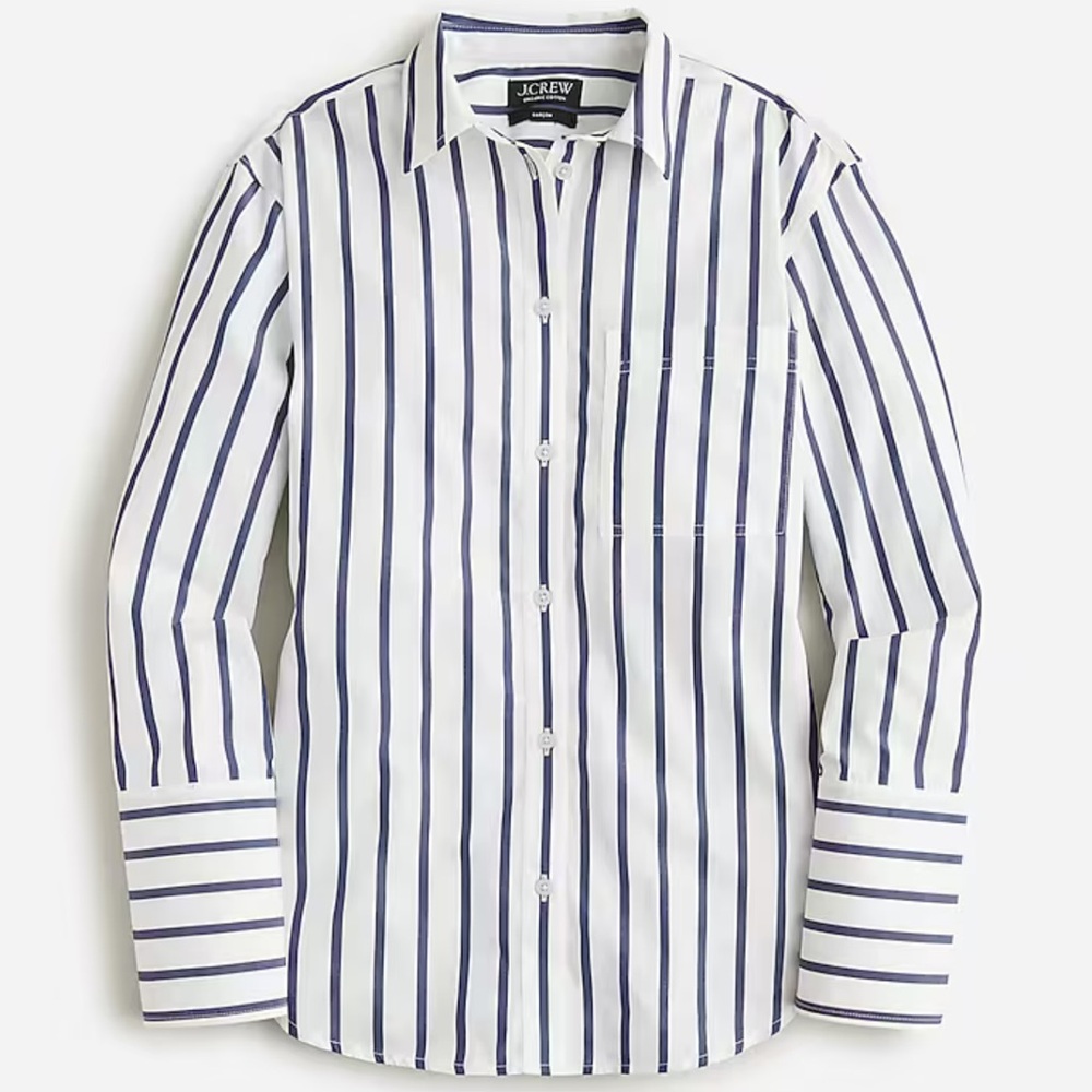 J. Crew White and Blue Striped Button Down Shirt